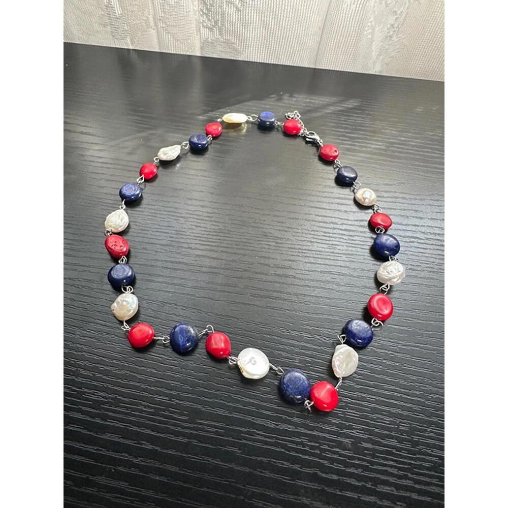 Red, White & Blue Beaded Statement Necklace – Patriotic Colors